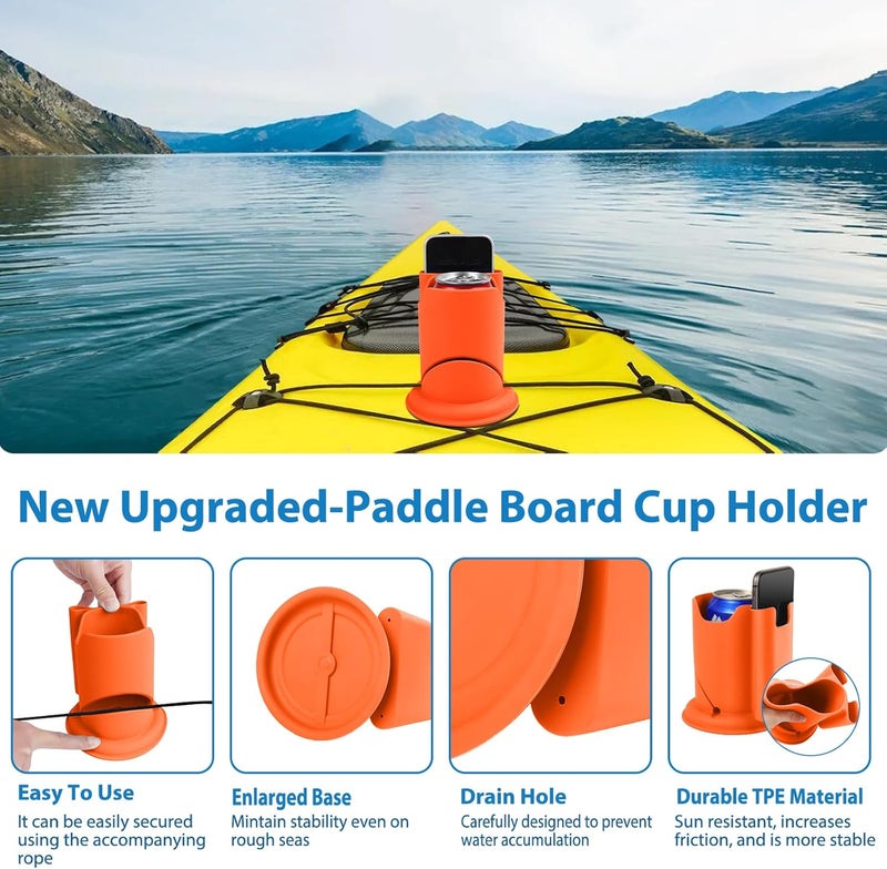 ANGAR Paddleboard Cup Holder, Paddle Board and Kayak Drink Holder, 2-in-1 Drink & Phone Holder, Paddleboard Accessory for Surfboards, Canoes, SUPs, Kayaks, Boats (Orange) - Image 4